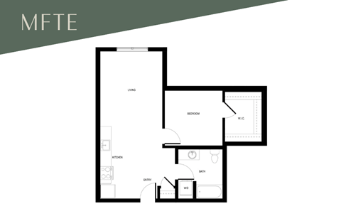 Floor plan for 1 bed, 1 bath, 523 sqft